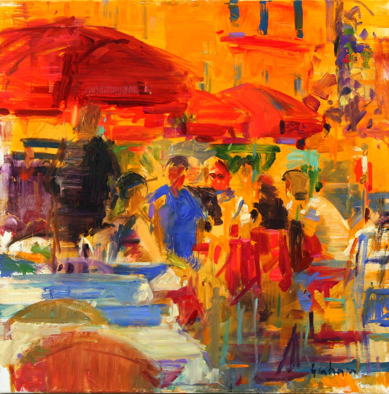 Déjeuner sur la terrasse, Villefranche-sur-Mer (huile sur toile) - Peter Graham