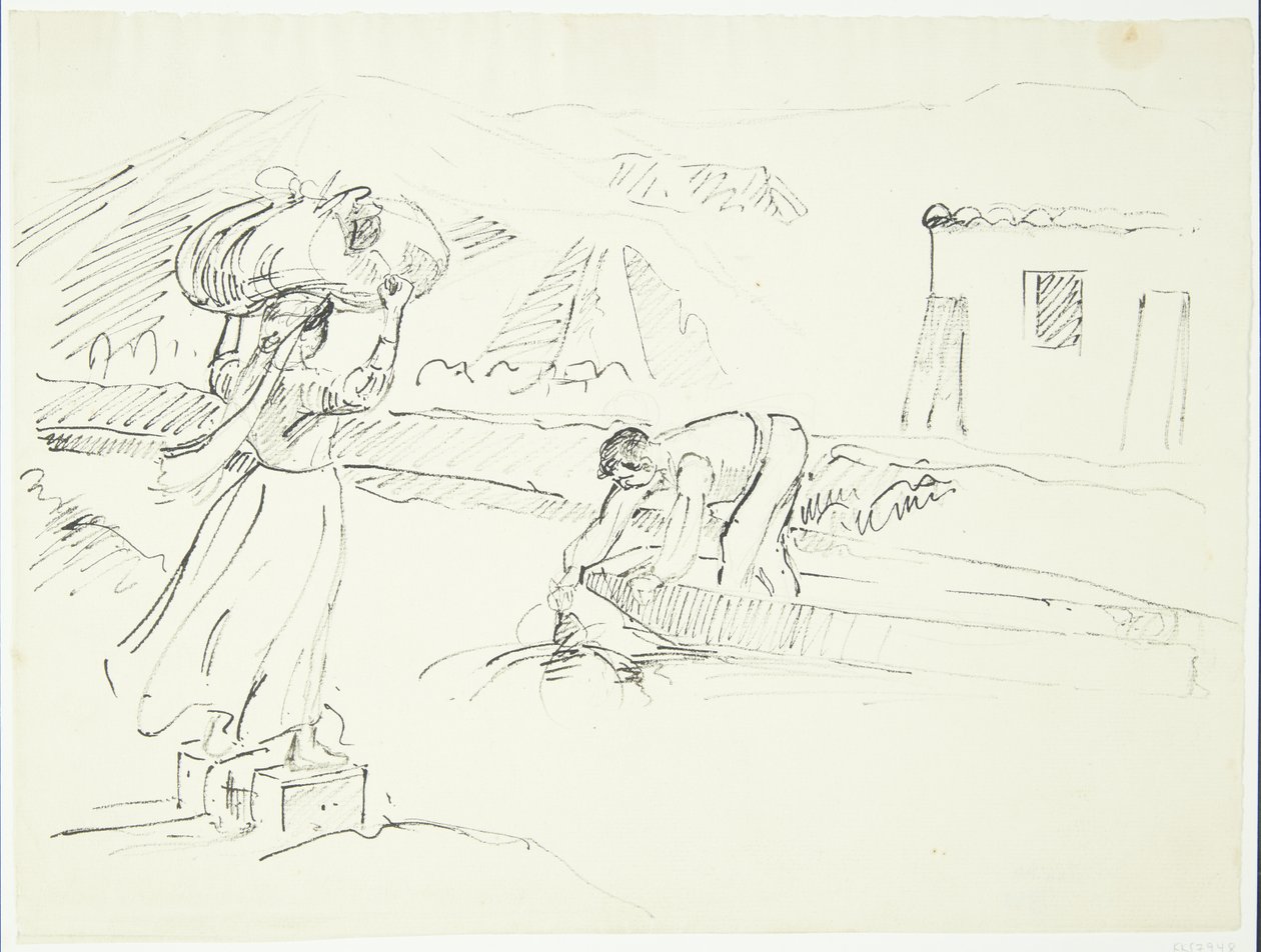 Femme italienne attendant un ferry au bord de la rivière - Peter Hansen