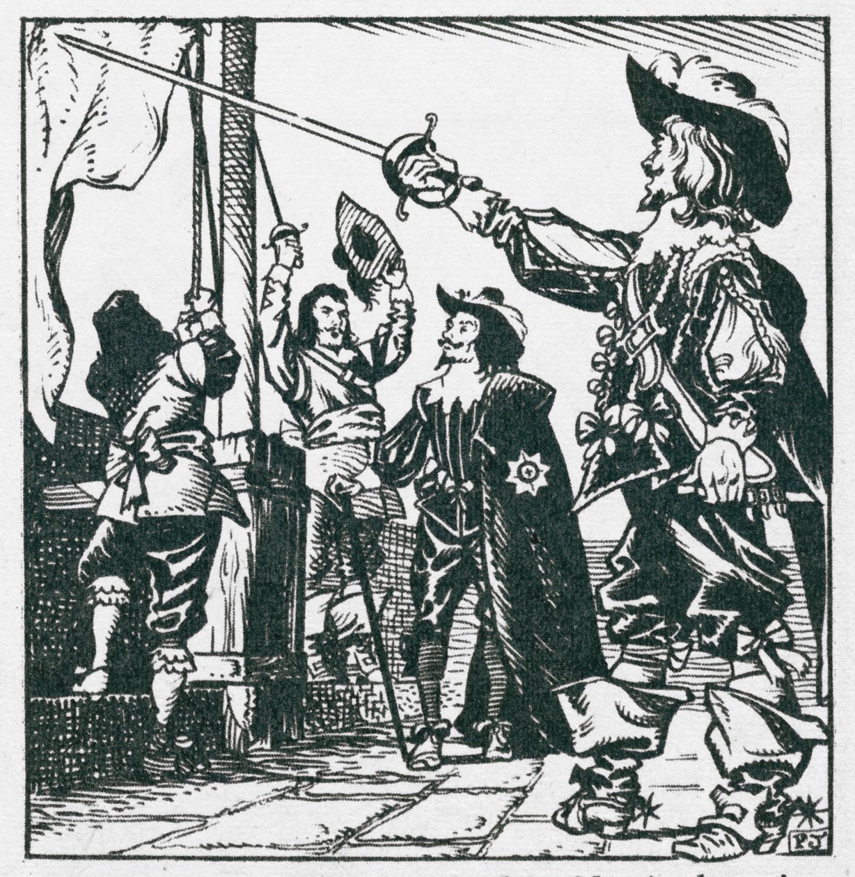 Le roi Charles Ier hissant son étendard à Nottingham en 1642, marquant ainsi le début de la guerre civile (litho) - Peter Jackson