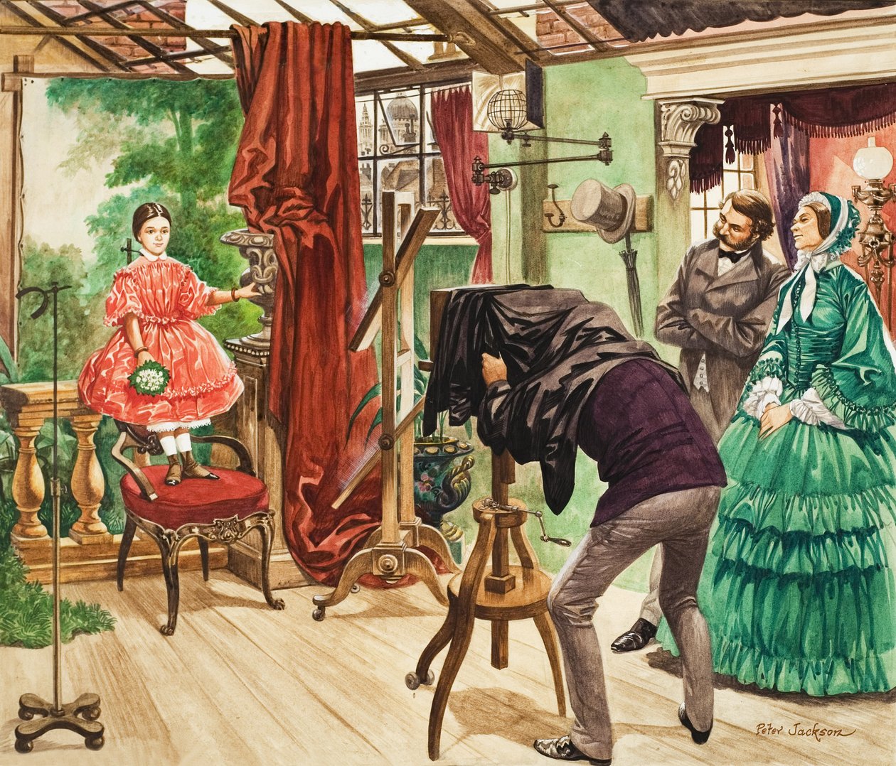 Séance de photographie au dix-neuvième siècle (gouache sur papier) - Peter Jackson