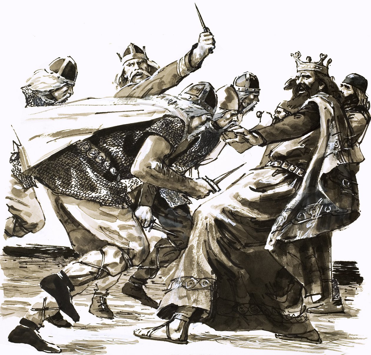 La mort du roi Vortigern, illustration tirée de "Invaders from the Sea" (Les envahisseurs de la mer) - Peter Jackson