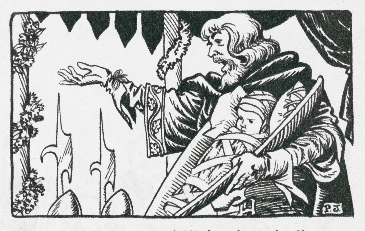 Le premier prince de Galles, né au château de Caernarvon, est présenté au peuple gallois par le roi Édouard Ier (lithographie). - Peter Jackson