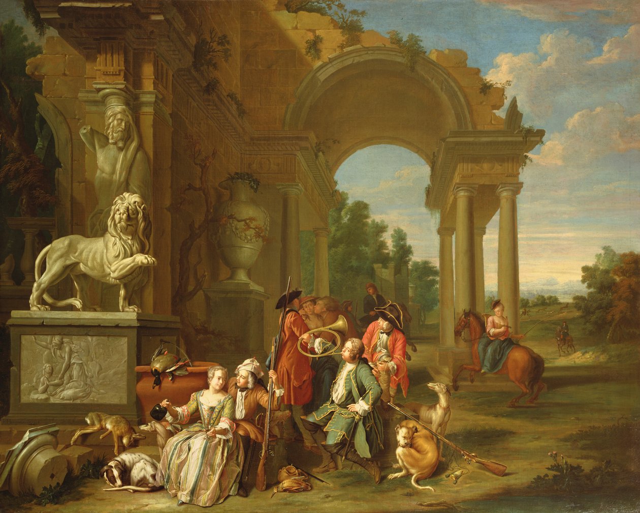 Une partie de chasse dans des ruines classiques - Peter Jacob Horemans
