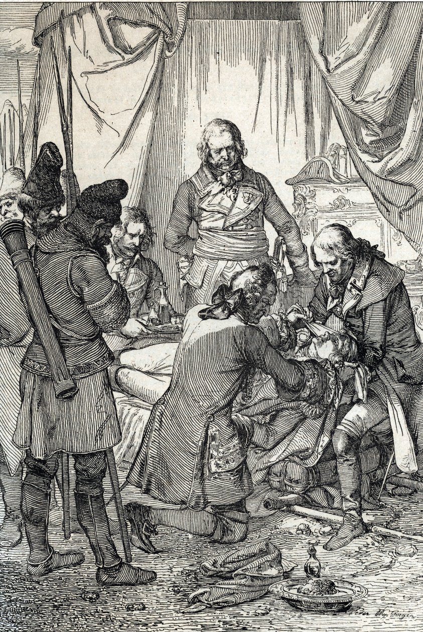 Insurrection de Kosciuszko : le héros polonais Tadeusz Kosciuszko (1746-1817) blessé à la bataille de Maciejowice contre les Russes - Peter Johann Nepomuck Geiger