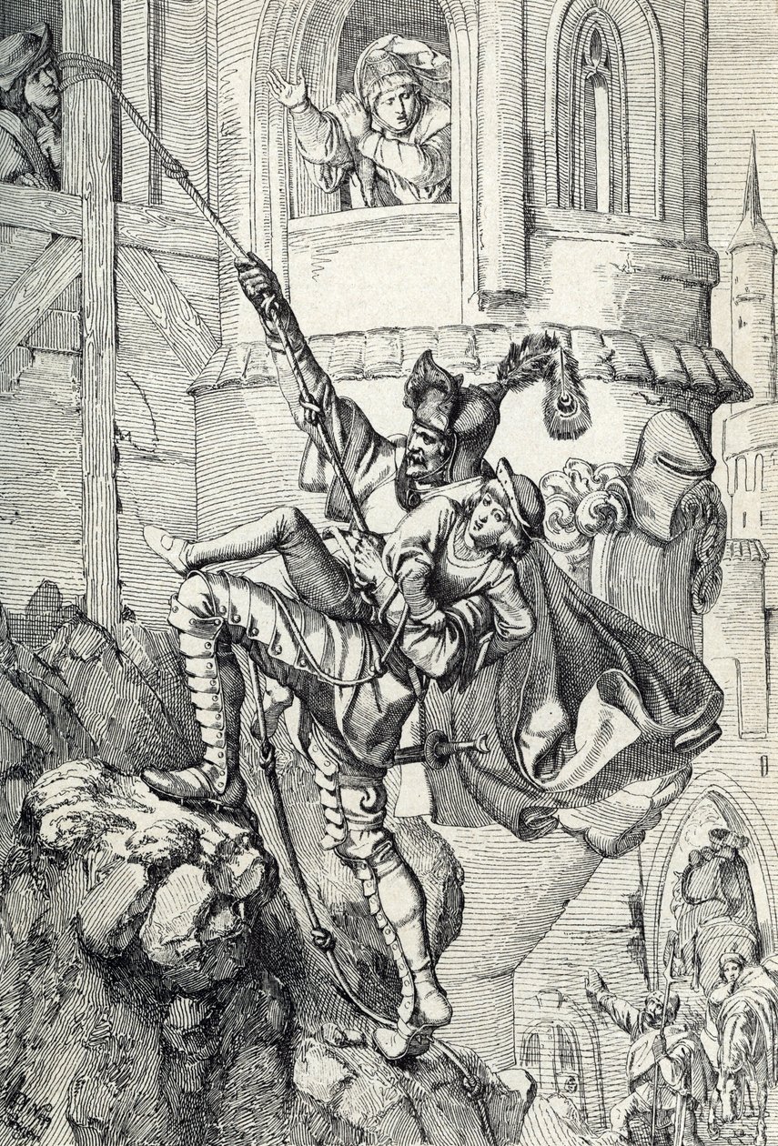 Prinzenraub : Enlèvement des princes Ernest et Albert, fils de Frédéric II de Saxe en juillet 1455 par le chevalier Kunz von Kaufungen - Peter Johann Nepomuck Geiger