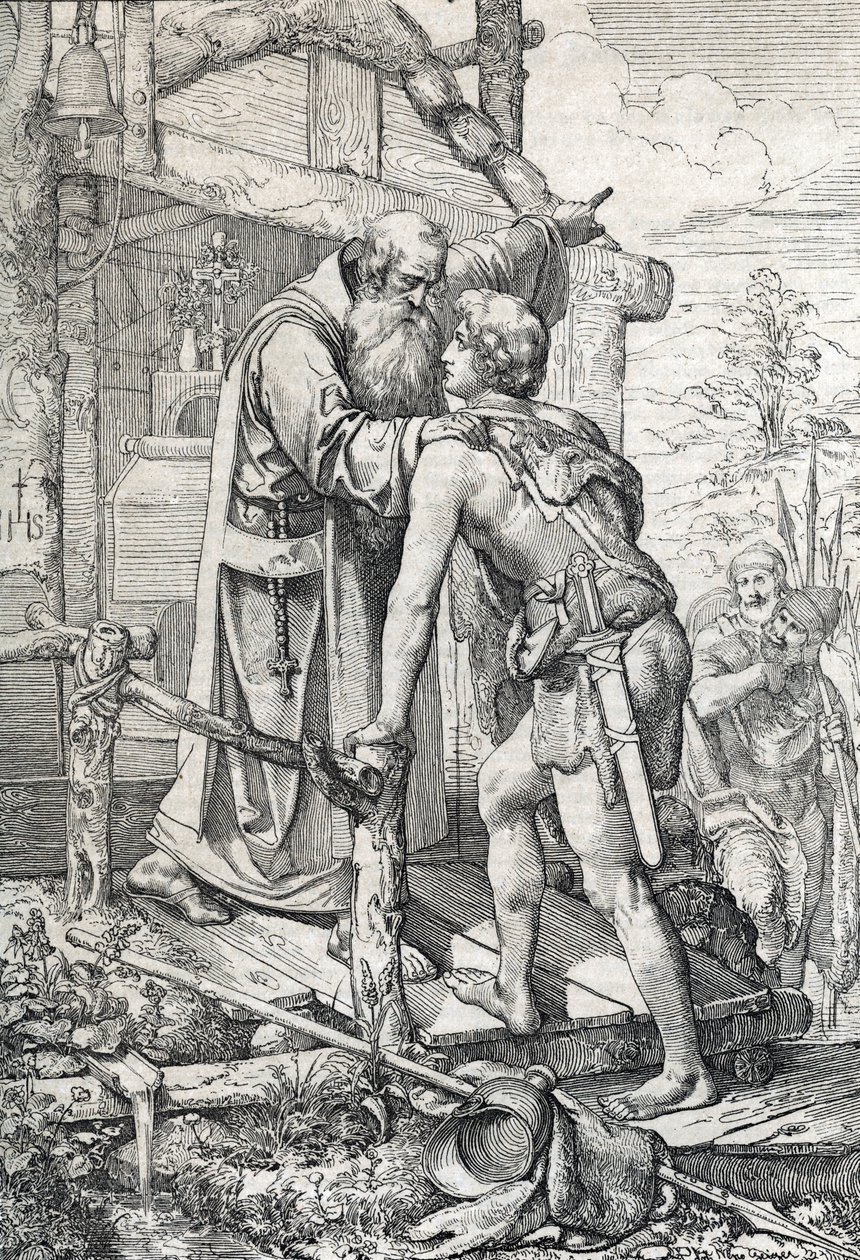 Le jeune Odoacre recevant la bénédiction de Séverin, Apôtre de Norique, vers 470 - Peter Johann Nepomuck Geiger