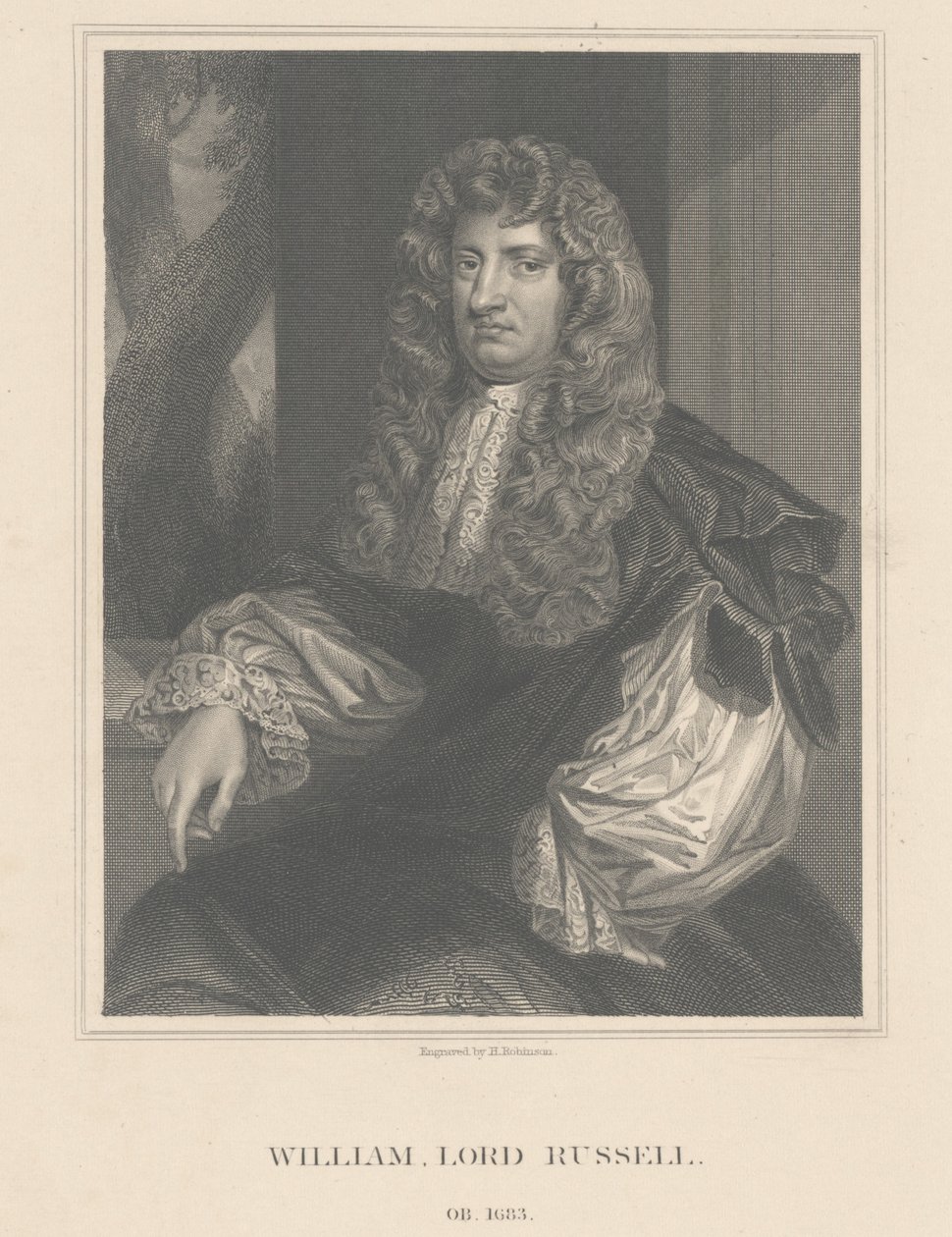 Portrait de Lord William Russell, gravé par H. Robinson - Peter Lely