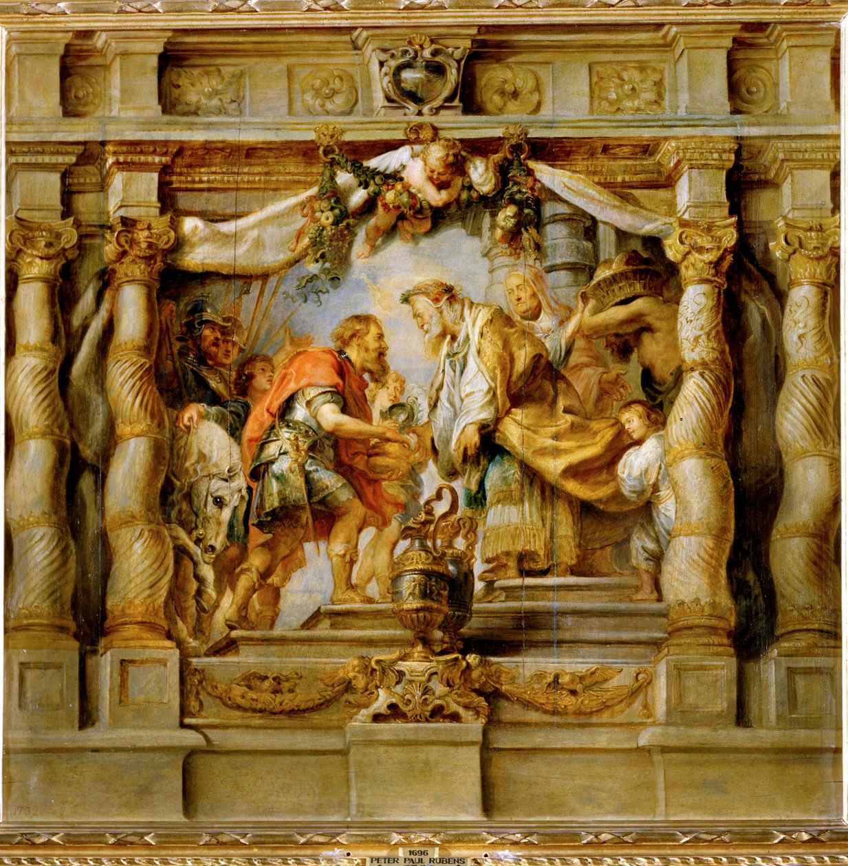 Abrahan offre la dîme au prêtre-roi Melchizédek de Salem (peinture sur bois) - Peter Paul Rubens