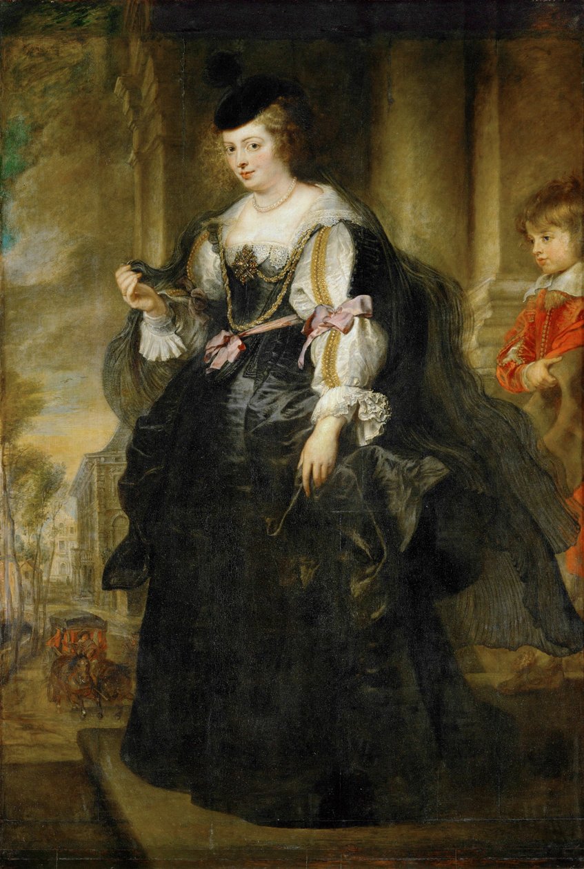 Hélène Fourment avec une calèche (peinture sur bois) - Peter Paul Rubens