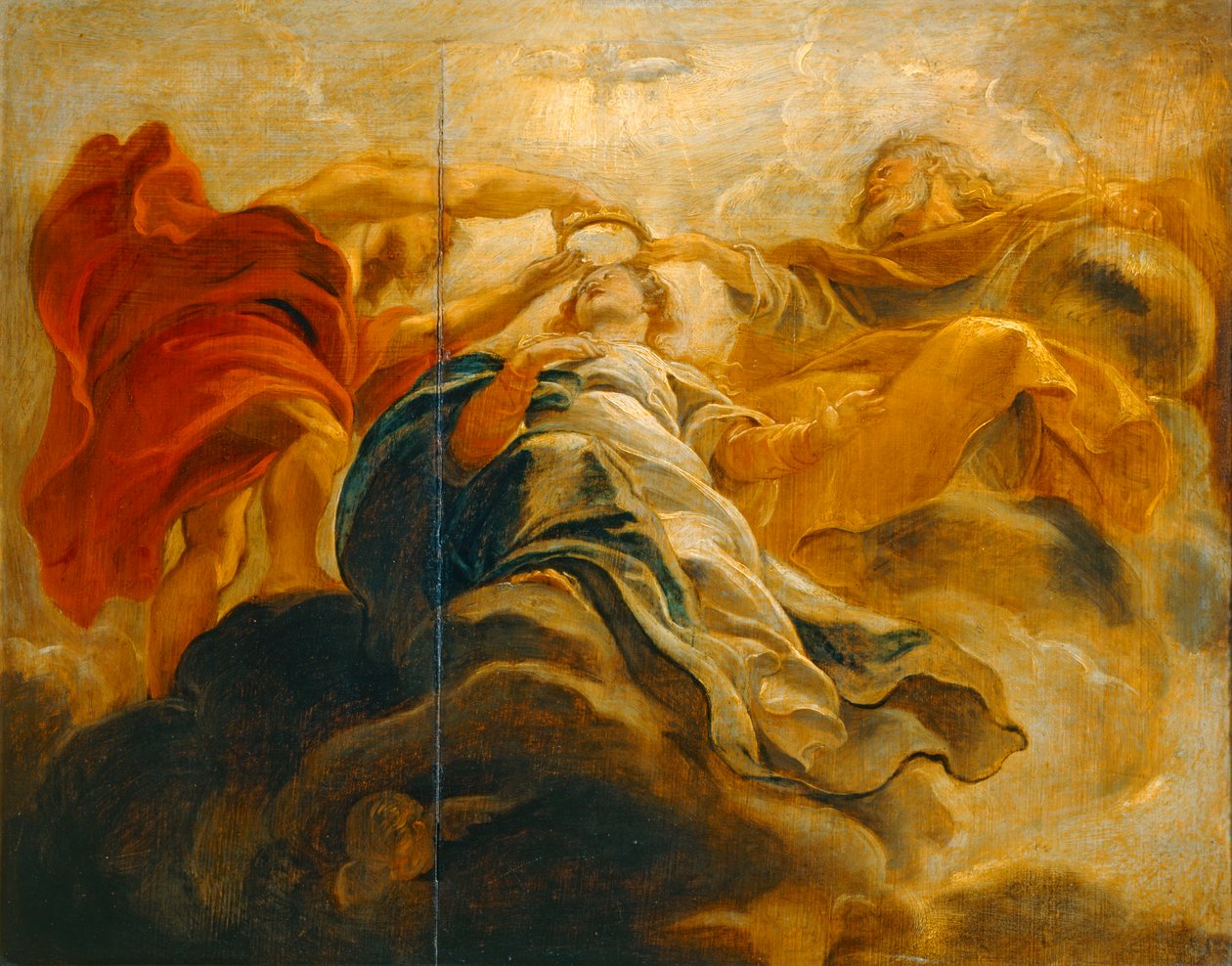 Le Couronnement de la Vierge par Dieu le père et par Jesus-Christ (painting on wood) - Peter Paul Rubens