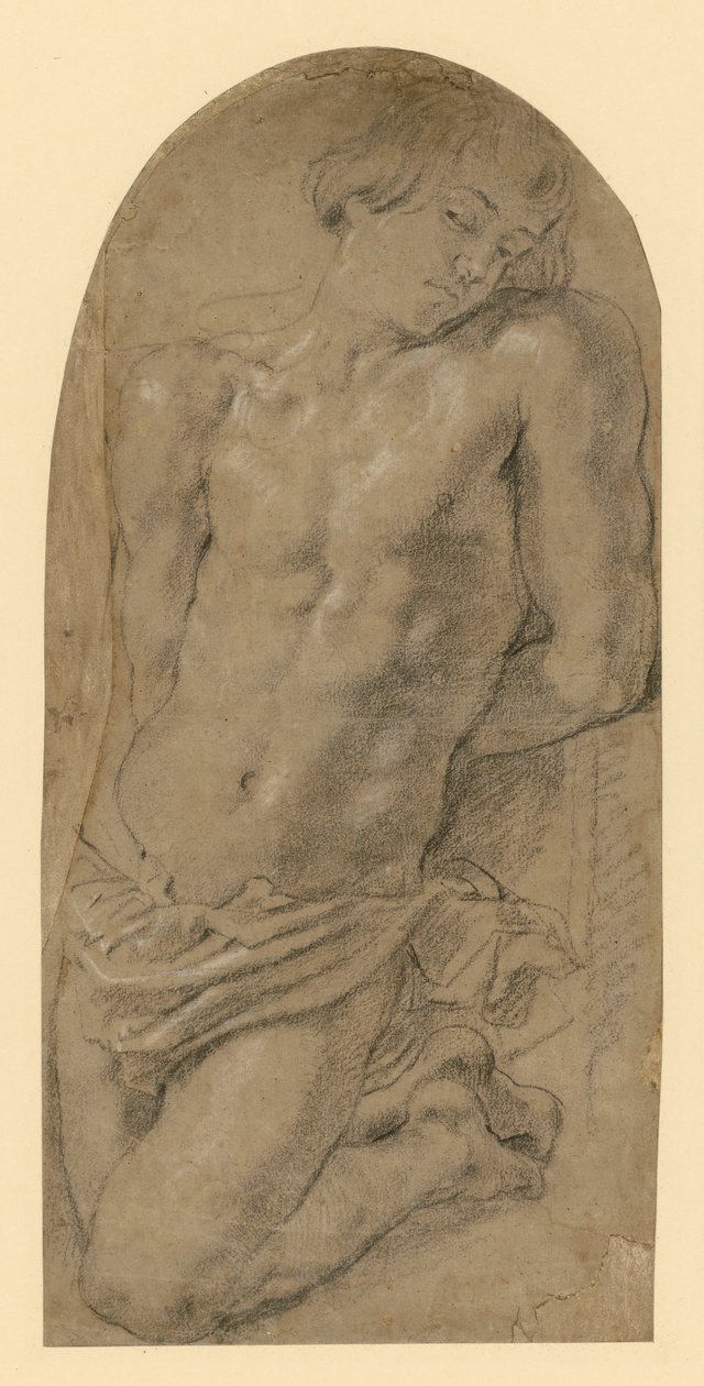 Jeune homme agenouillé à gauche, les mains attachées dans le dos. (Étude préliminaire pour Isaac dans le tableau "Le sacrifice d