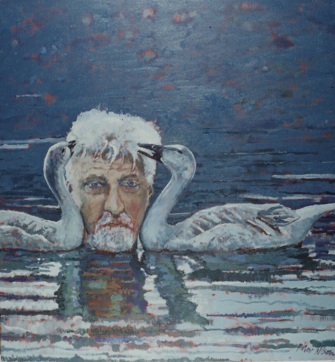 Conrad Lorenz avec des oisons, 2000 (huile sur toile) - Peter Wilson