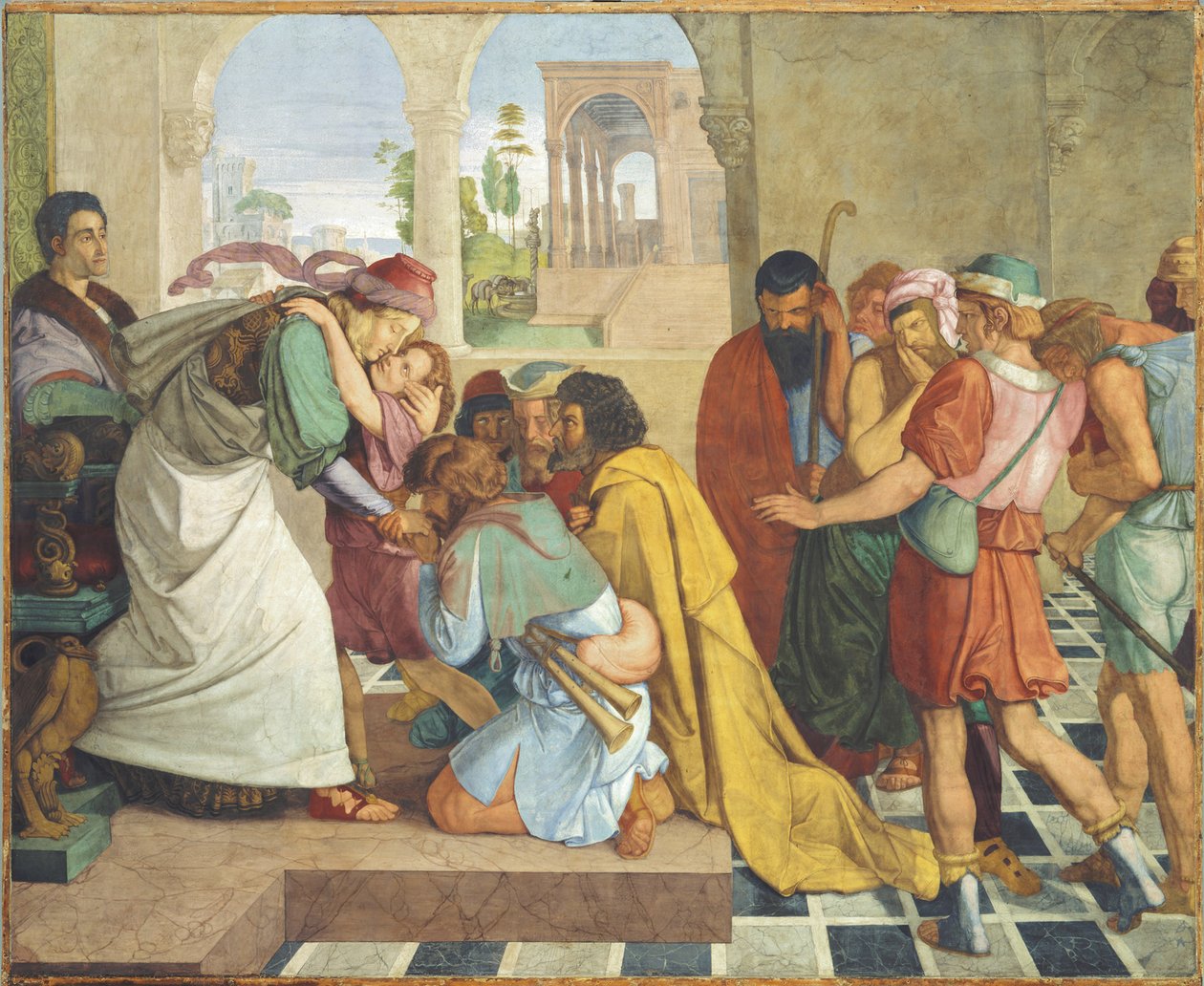 Joseph se fait reconnaître par ses frères. Peinture murale du cycle en huit parties de la Casa Bartholdy à Rome - Peter von Cornelius