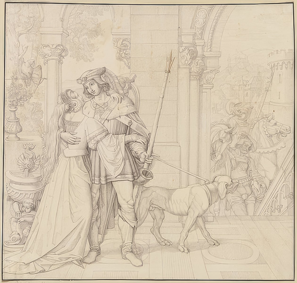 Sept dessins pour les Nibelungen : 4. Siegfried prêt pour la chasse - Peter von Cornelius