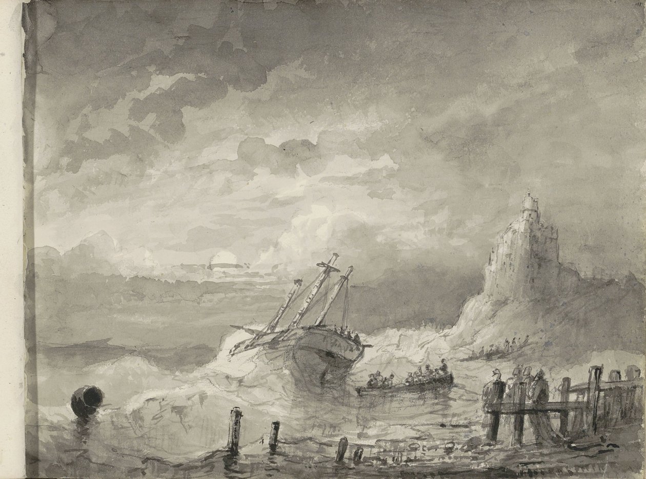 Navire en détresse devant une côte - Petrus Johannes Schotel (circle of)