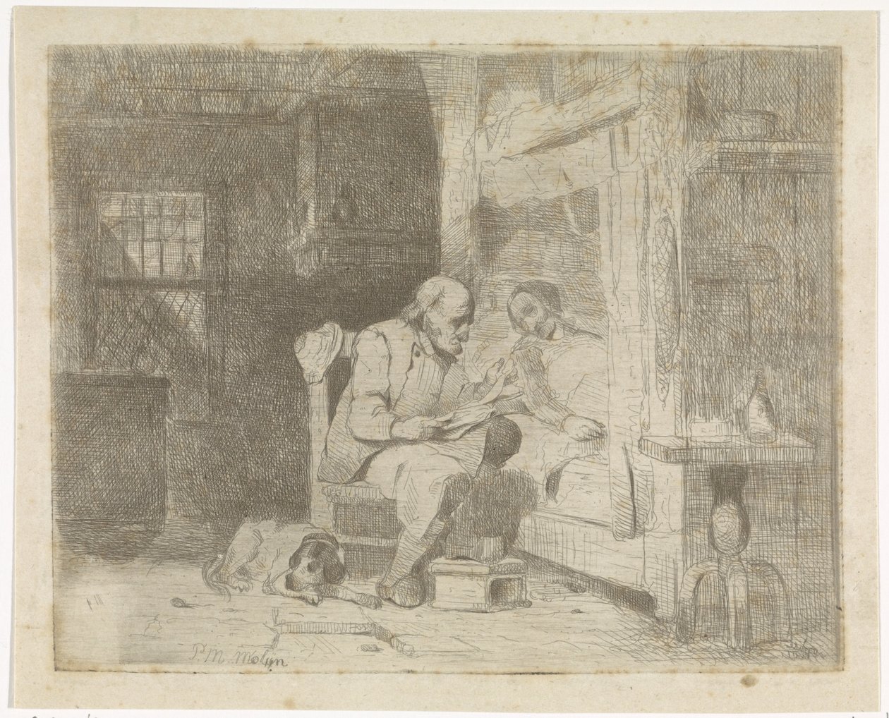 Vieil homme lisant à sa femme - Petrus Marius Molijn