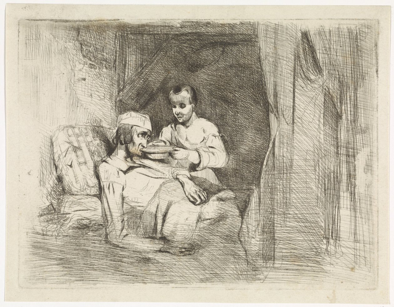 Homme malade recevant à boire - Petrus Marius Molijn