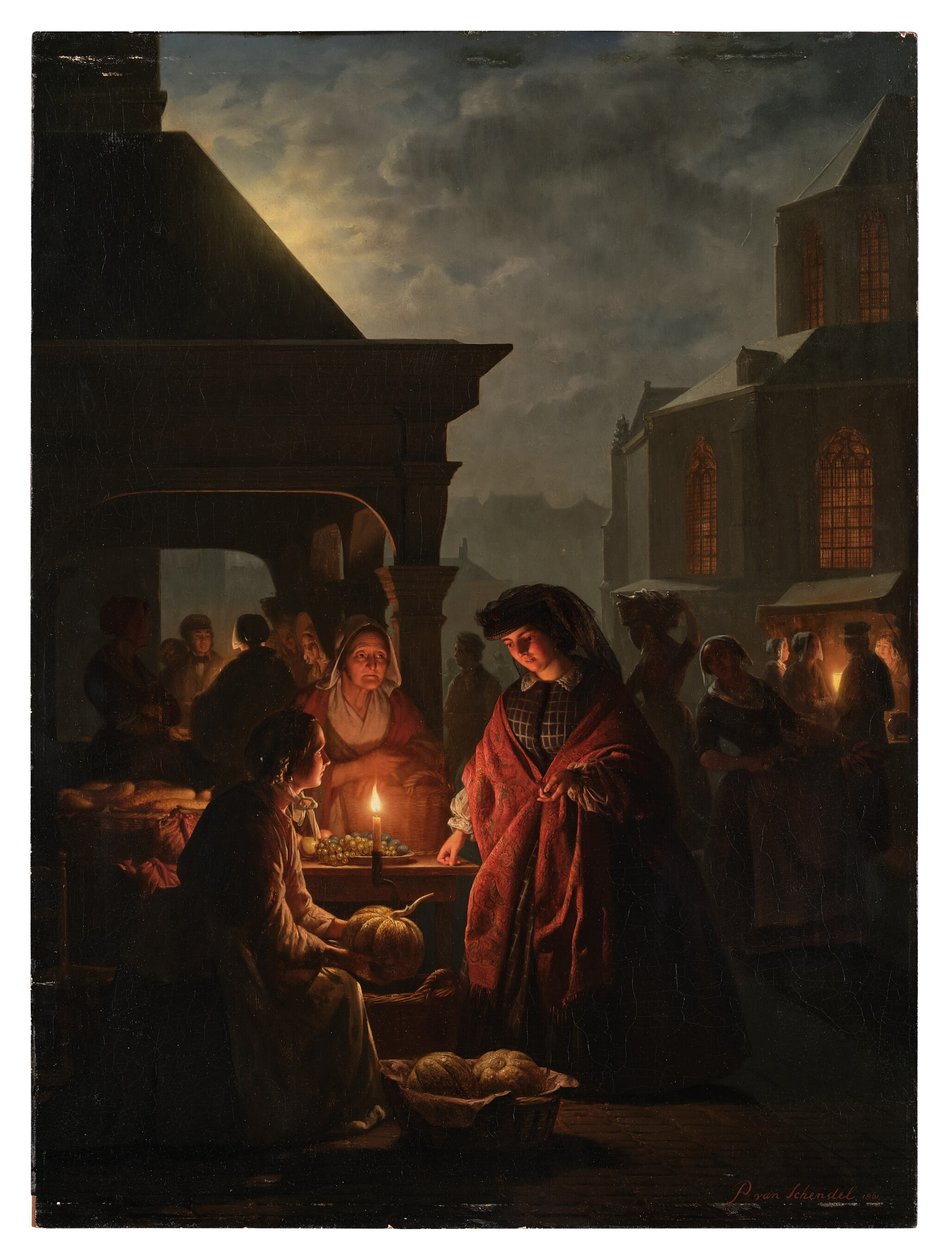 Le Groenmarkt à La Haye la nuit - Petrus van Schendel