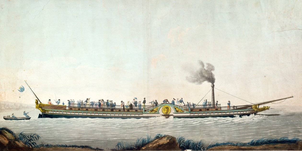 Le Charles-Philippe, le premier bateau à vapeur lancé sur la Seine, 20 août 1816 - Philibert Louis Debucourt