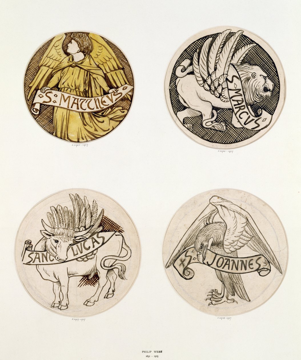 Symboles des Évangélistes, dessins pour vitraux - Philip Webb