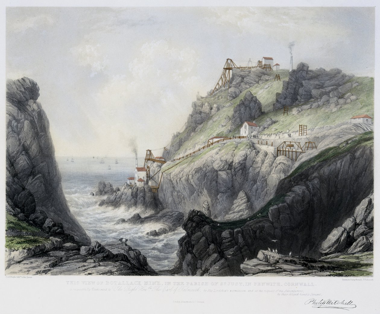 Vue de la Mine de Botallack, dans la Paroisse de St. Just in Penwith, Cornwall, gravé par Thomas Picken (d.1870) 1840 - Philip after Mitchell