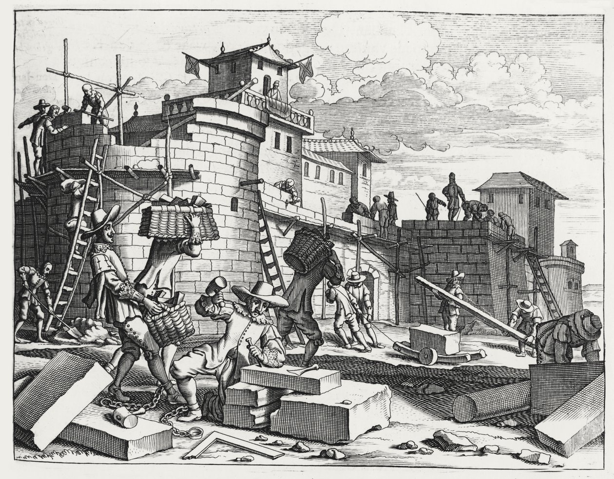 Prisonniers de guerre portugais construisant un fort près de Kandy (gravure) - Philip Baldaeus