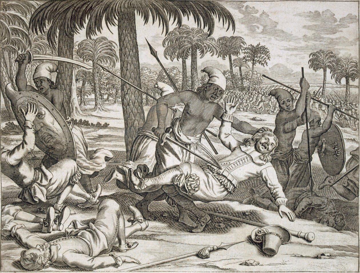 Le meurtre de M. Koster par les Cinghalais, Ceylan Sri Lanka, pub. 1672 - Philip Baldaeus