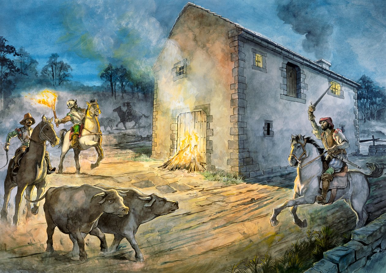 Reivers attaquant Birdoswald, 16ème siècle - Philip Corke