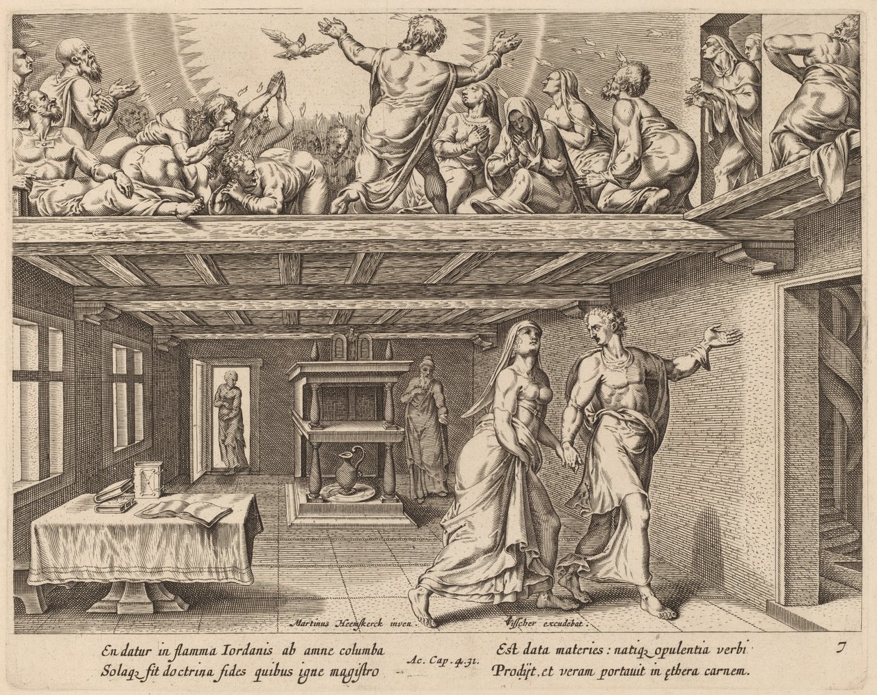 Et ils furent tous remplis du Saint-Esprit - Philip Galle after Maerten van Heemskerck