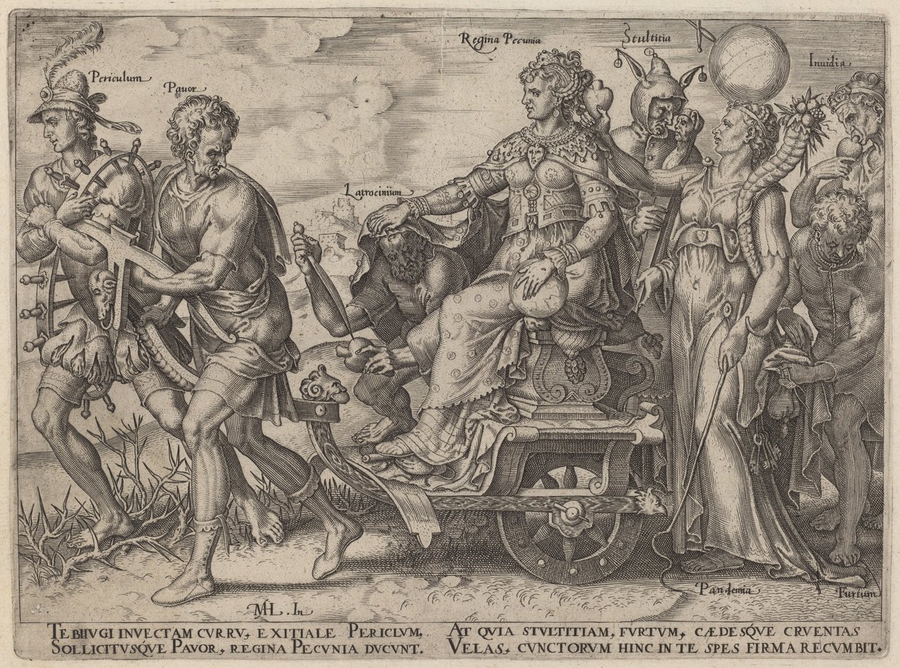 Dangers et vices accompagnant la richesse - Philip Galle, after Maerten van Heemskerck