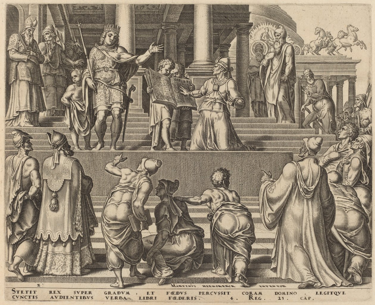 La lecture du livre de la loi devant le peuple - Philip Galle, after Maerten van Heemskerck