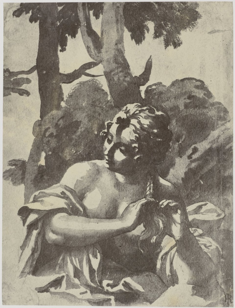 Une fille se tressant les cheveux - Philip Henry Delamotte