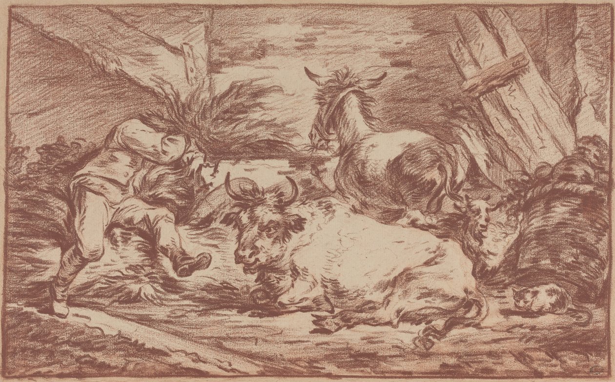 Animaux dans une étable (craie rouge sur papier vergé) - Philip James de (1740-1812) Loutherbourg