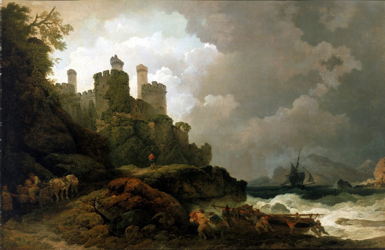 Un bateau de pêche tiré à terre, près du château de Conwy (Pays de Galles) - Philip James de (1740-1812) Loutherbourg