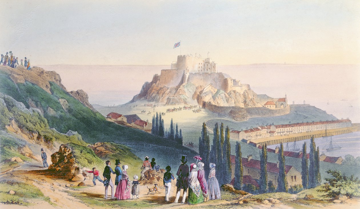 Arrivée de Sa Majesté au Mont Orgueil, 3 septembre 1846, de la visite de la reine Victoria à Jersey, gravé par H. Walter, 1847 - Philip John Ouless
