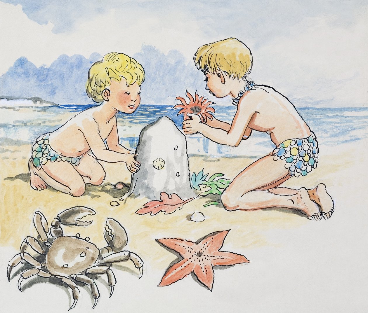 Au bord de la mer, illustration tirée de "The Water Babies" de Charles Kingsley - Philip Mendoza