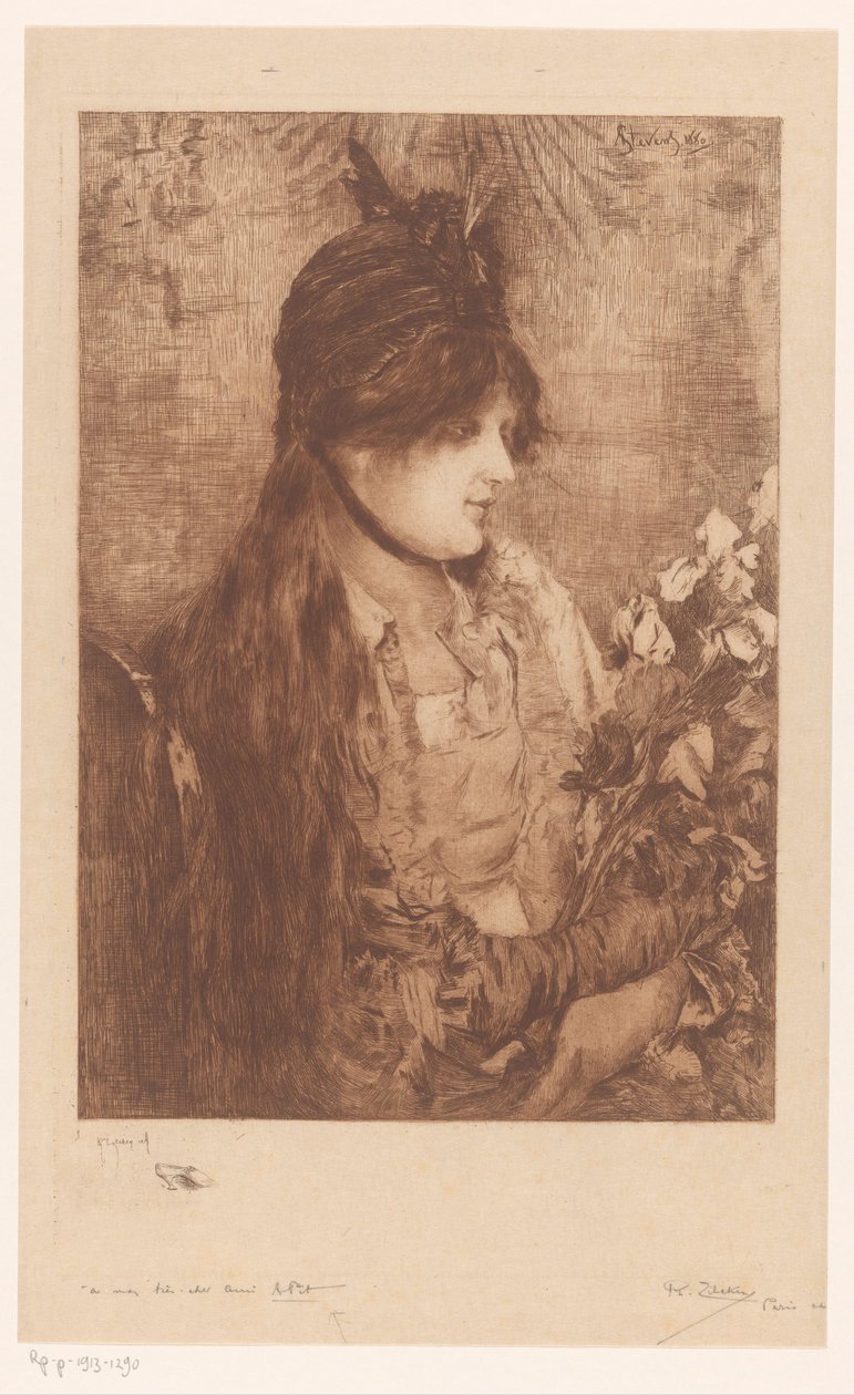 Femme avec bouquet de fleurs - Philip Zilcken (signed by artist)