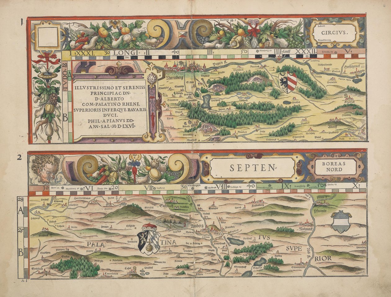 Bairische Landtafeln von 1568 (Tafeln 1 und 2) - Philipp Apian