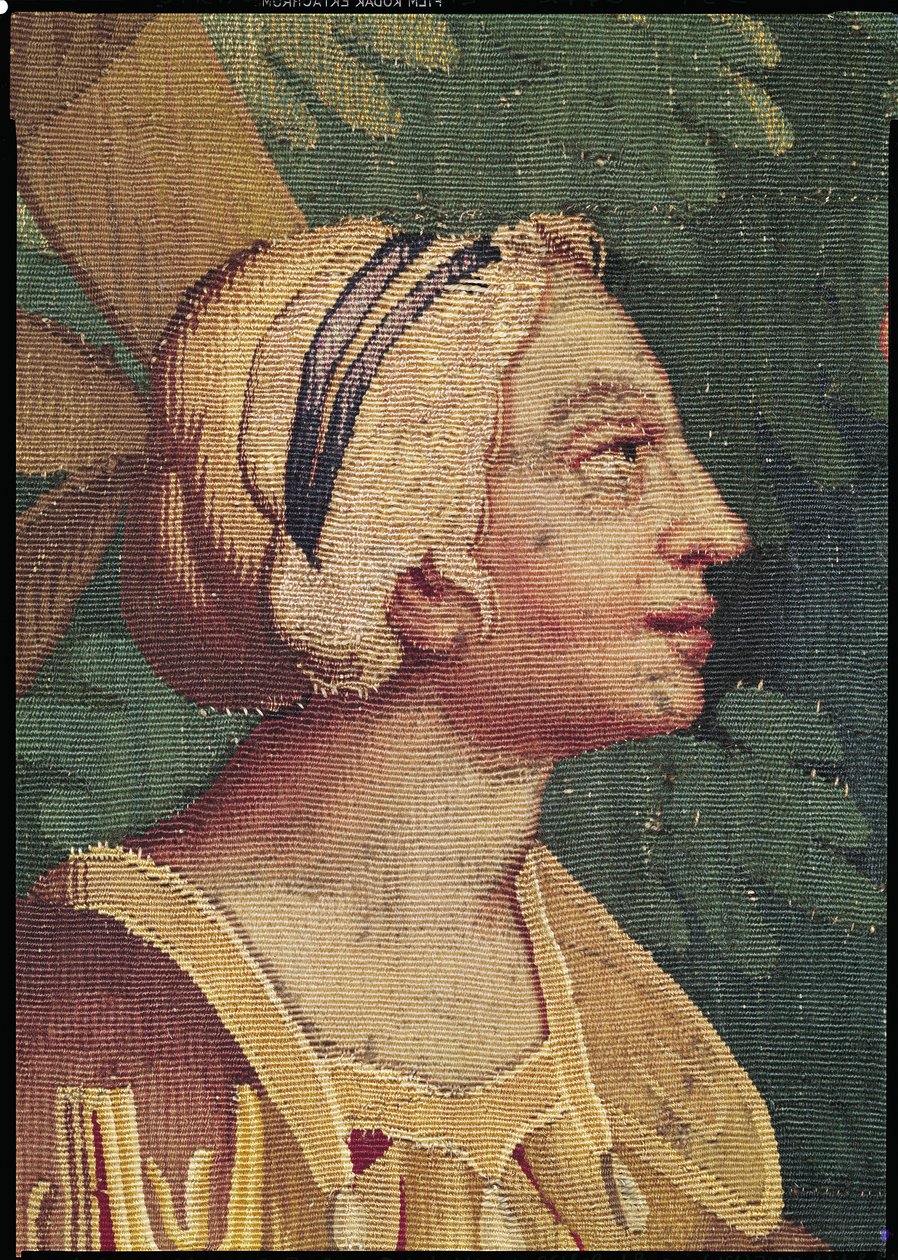 Céphale et Procris, détail de la tête de Procris, tapisserie de l