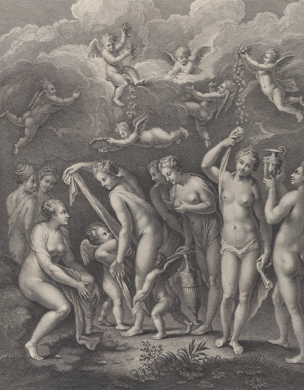 Héra, Aphrodite et Athéna se préparant pour le concours de beauté avant P..., vers 1729-40 - Philippe Simonneau