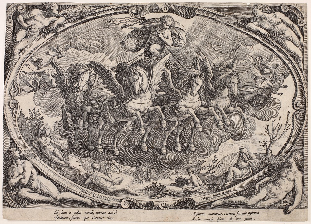 Apollon (Sol) avec le char du soleil (Les quatre saisons avec le soleil, page de titre) - Philips Galle