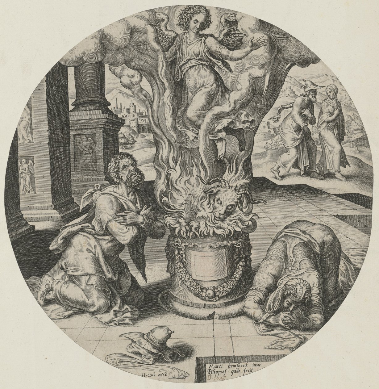 Un ange apparaît dans les flammes - Philips Galle