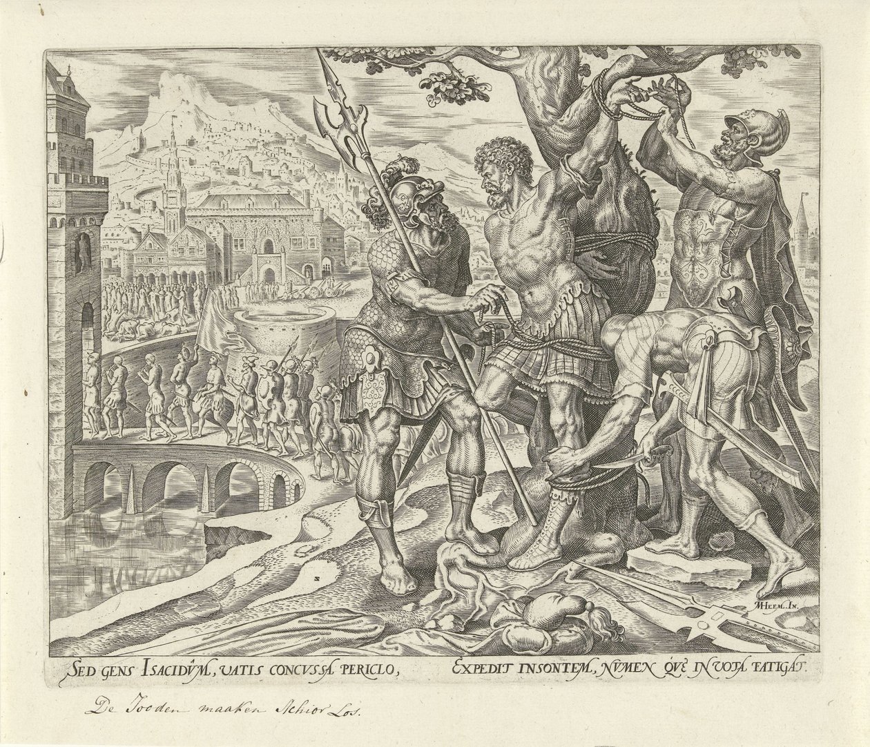 Les Israélites libèrent Achior (Geschiedenis van Judit en Holofernes) - Philips Galle