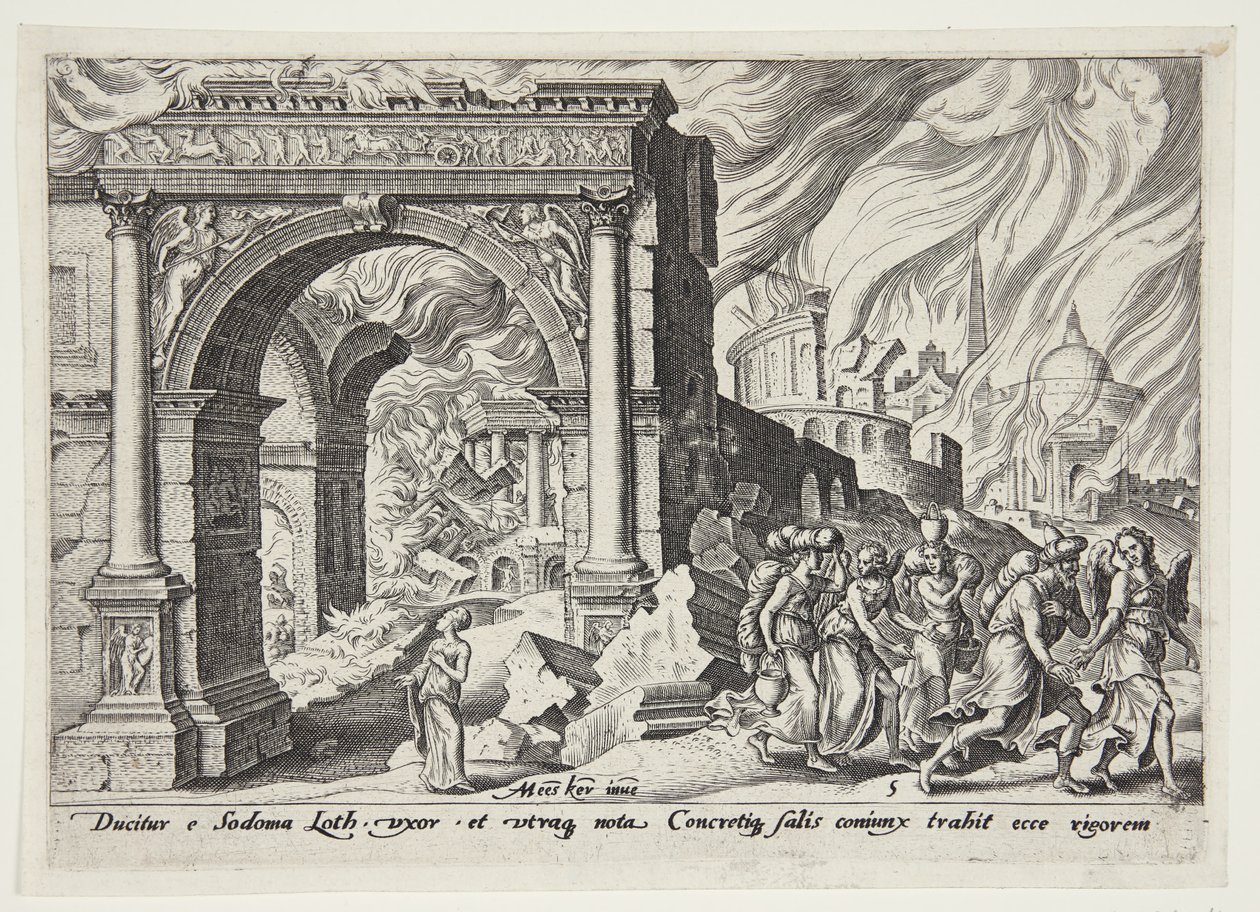 Lot et sa famille quittant Sodome en flammes - Philips Galle