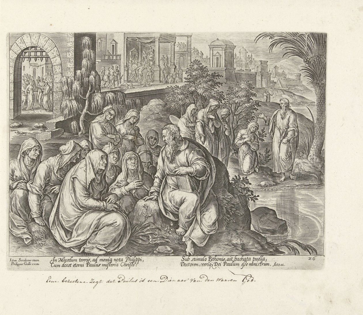 Paul convertit les femmes de Philippes - Philips Galle