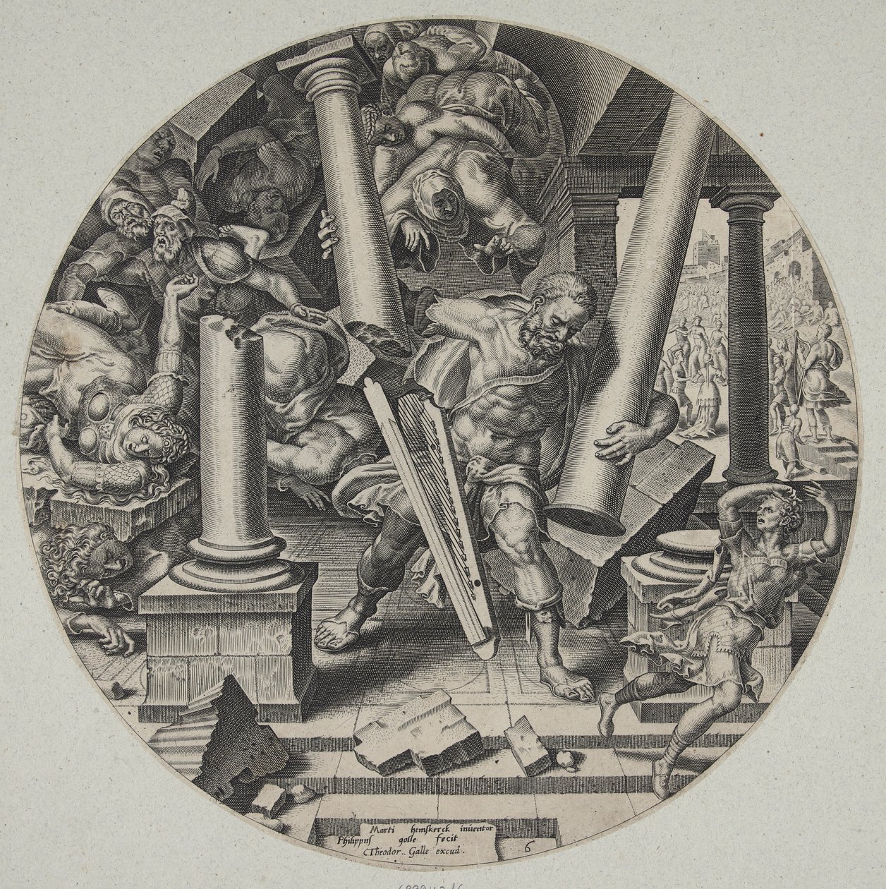 Samson détruisant le temple des Philistins - Philips Galle