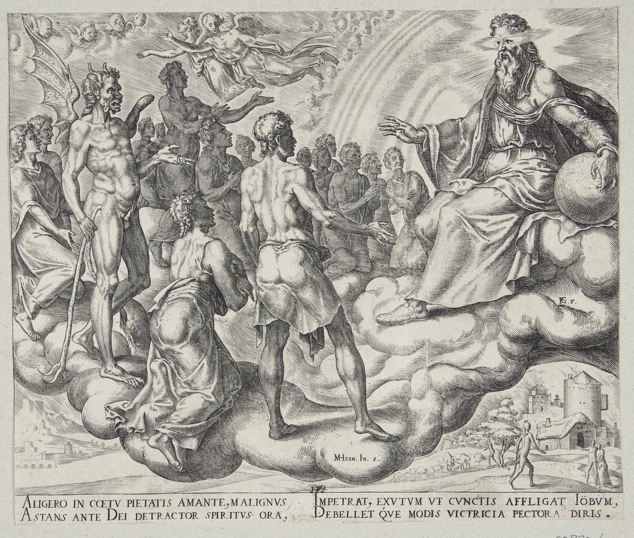 Les fils de Dieu, Satan parmi eux, se présentent devant le Seigneur - Philips Galle
