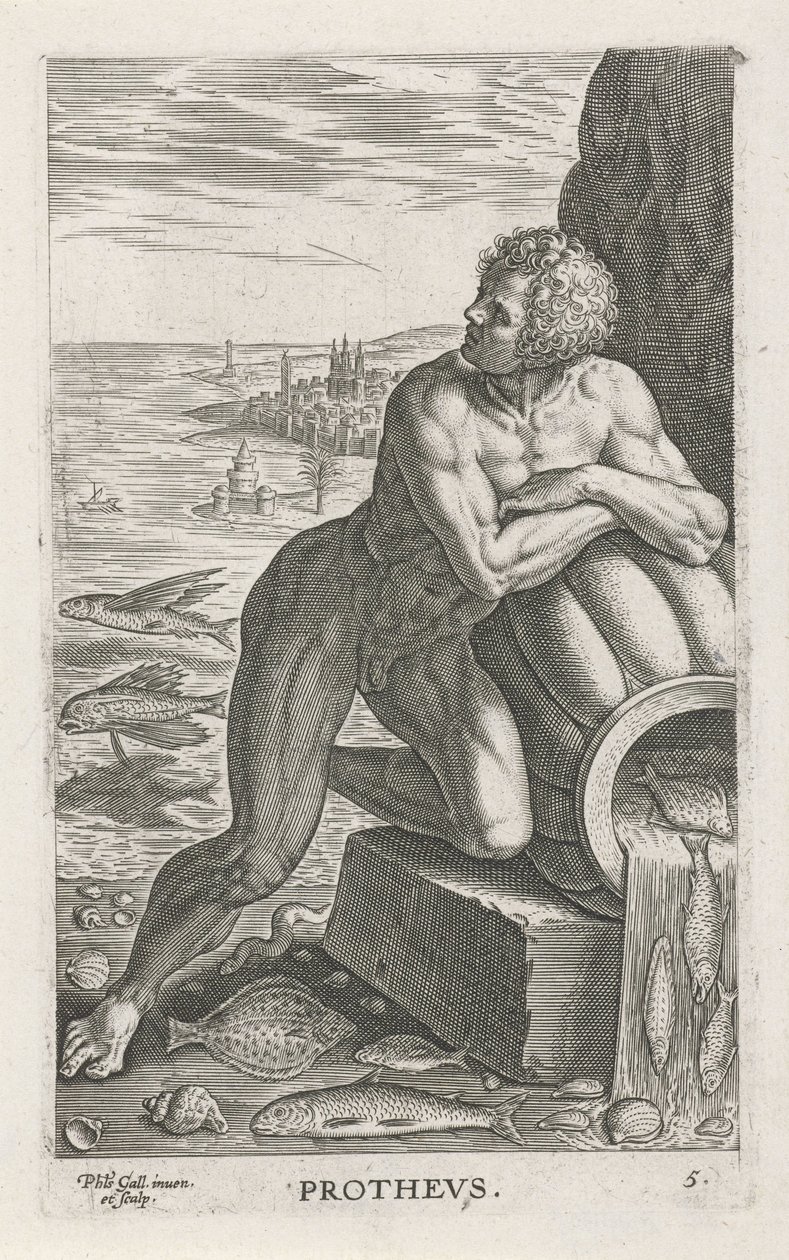 Dieu de la mer Protée (Prothevs, Rivier- en zeegoden, Semideorum Marinorum amnicorumque sigillariae imagines perelegantes) - Philips Galle