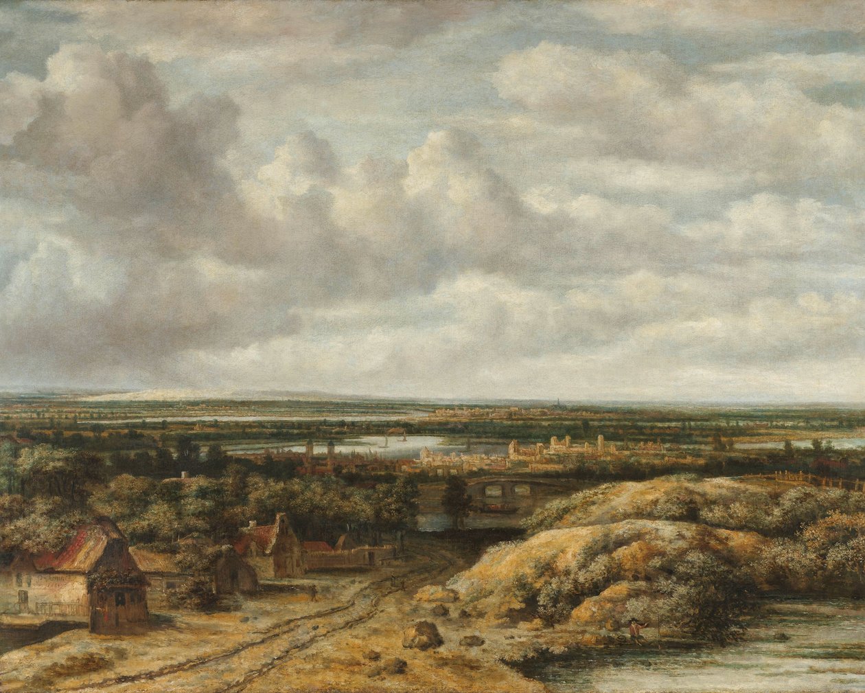 Vue lointaine avec des cottages le long d