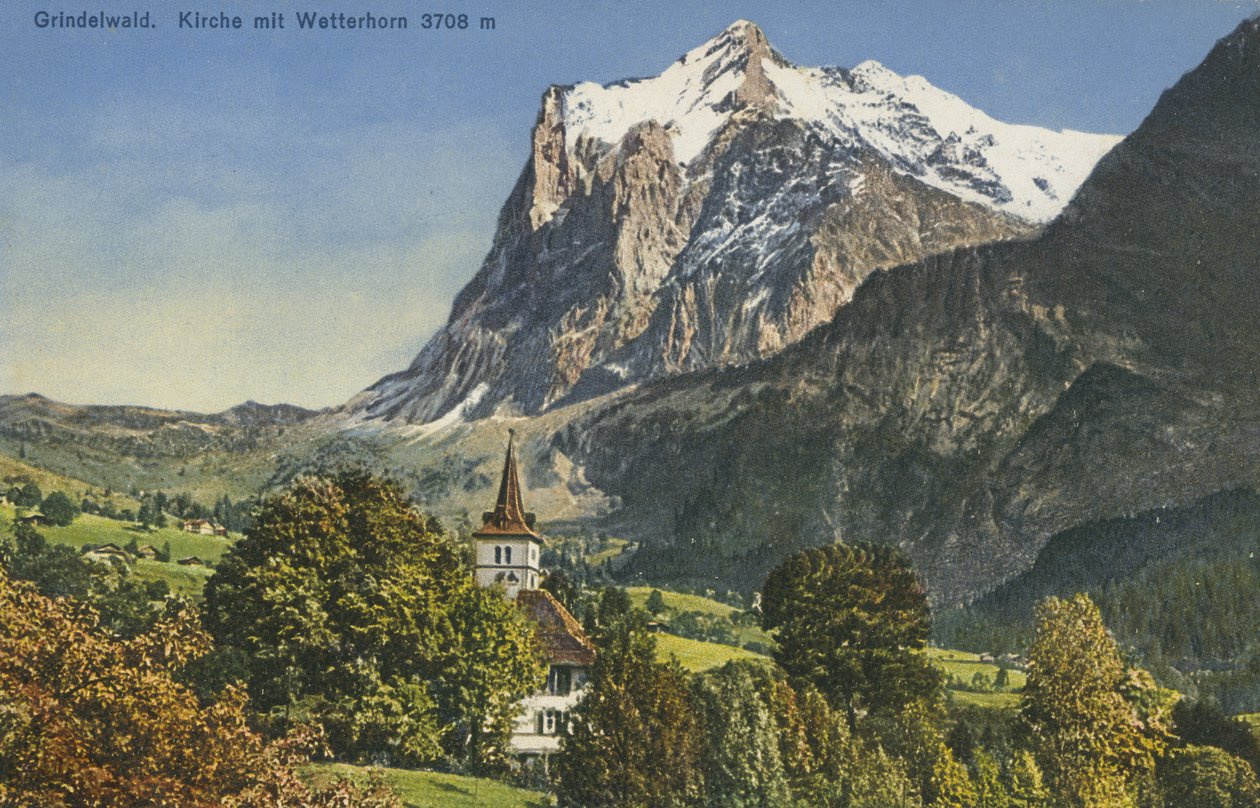 Église de Grindelwald et Wetterhorn, Suisse (photo couleur) - Photographer Swiss